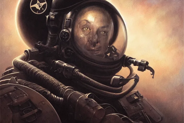 Prompt: portrait shot of ww 1 astronaut, horror, grim - lighting, high - contrast, intricate, elegant, highly detailed, centered, digital painting, artstation, concept art, smooth, sharp focus, illustration, artgerm, tomasz alen kopera, peter mohrbacher, donato giancola, joseph christian leyendecker, wlop, boris vallejo