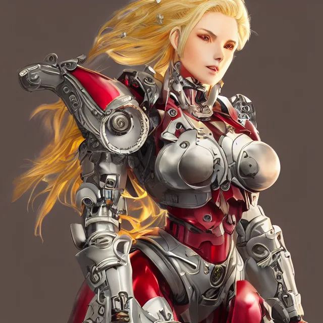 Prompt: studio portrait of lawful good colorful female holy mecha paladin absurdly beautiful, elegant, mature blonde serious gravure idol, ultrafine hyperrealistic detailed face illustration by kim jung gi, highly detailed faces, intricate linework, sharp focus, bright colors, matte, octopath traveler, unreal engine 5 highly rendered, global illumination, radiant light, intricate environment