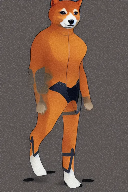Prompt: a full-length portrait of a superhero with the face of a Shiba Inu, realistic illustration, 4k