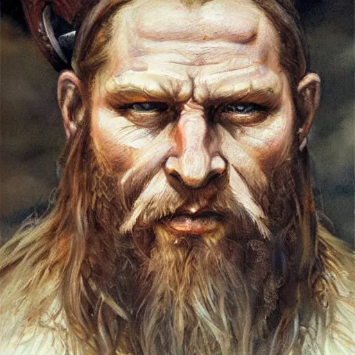 Prompt: realistic portrait painting of viking barbarian, winter, epic, gwent, steve huston style newell convers wyeth,