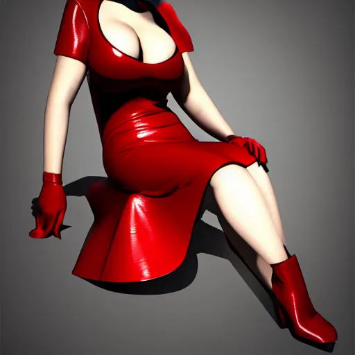 Image similar to curvy feminine hot goth woman with elegant red-black elegant crocodile leather dress, cgsociety, photorealistic, sublime ambience, idealistic, 16k, smooth, sharp focus, trending on ArtStation, volumetric lighting, fully clothed, worksafe