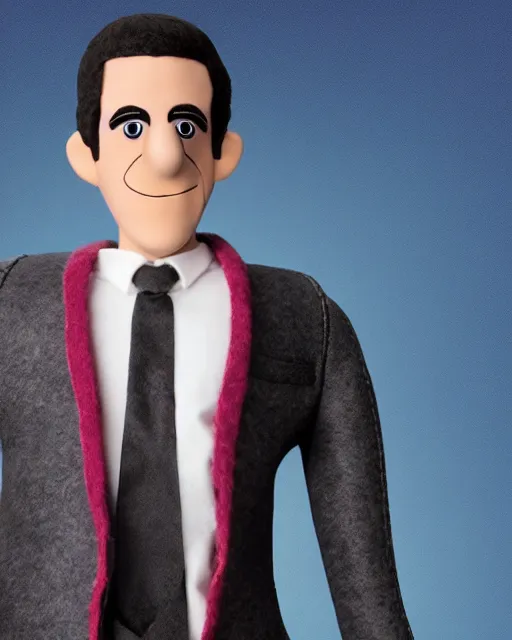 Image similar to bj novak with a suit as a muppet. highly detailed felt. hyper real photo. 4 k.