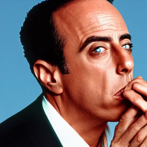 Prompt: jerry Seinfeld smoking weed res eyes.