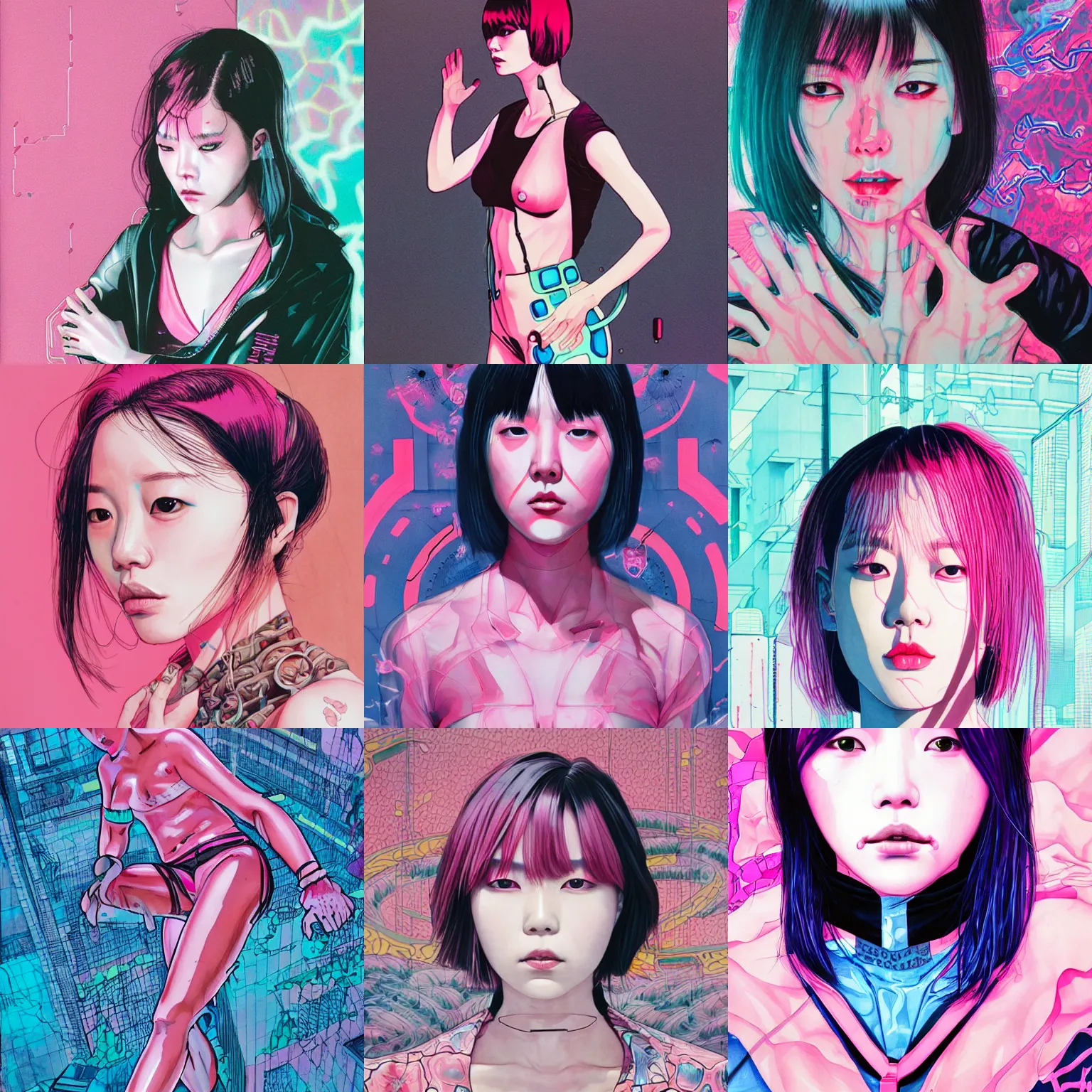 Prompt: lee jin - eun emerging from pink water in cyberpunk theme by martine johanna, rule of thirds, seductive look, beautiful