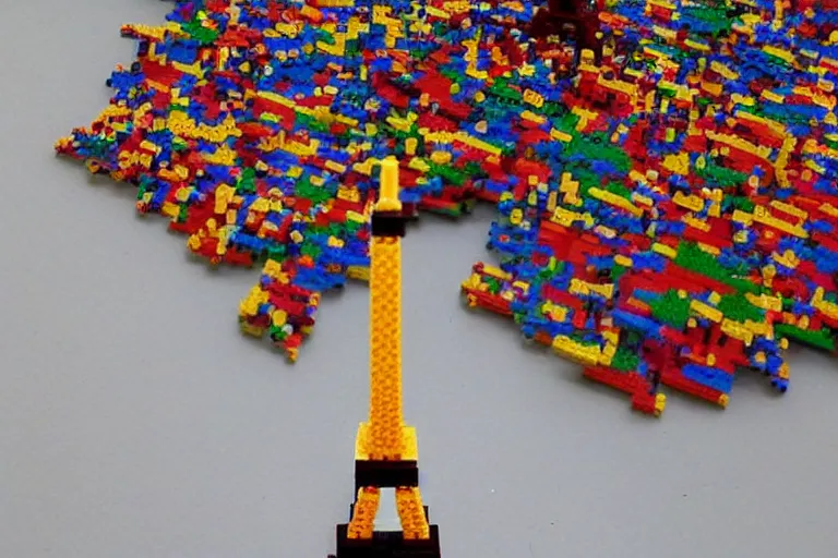 Prompt: eiffel tower built in lego bricks