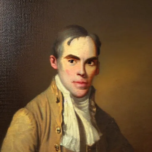 Prompt: An 18th century oil painting of Jerma985 in the mid-late 1700s, portrait of Jerma985, grainy, realistic, very realistic, hyperrealistic, highly detailed, very detailed, extremely detailed, very neat, very epic, very cool, detailed, trending on artstation