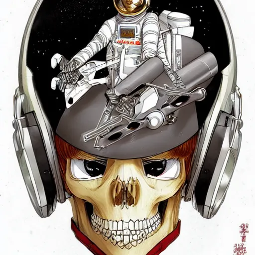 Prompt: anime manga skull portrait young woman skeleton, astronaut, astronaut helmet, intricate, elegant, highly detailed, digital art, ffffound, art by JC Leyendecker and sachin teng