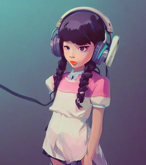 Prompt: beautiful little girl character inspired by 9 0's fashion and by madeline from celeste, art by rossdraws, wlop, ilya kuvshinov, artgem lau, sakimichan and makoto shinkai, concept art, headphones, anatomically correct, extremely coherent, realistic