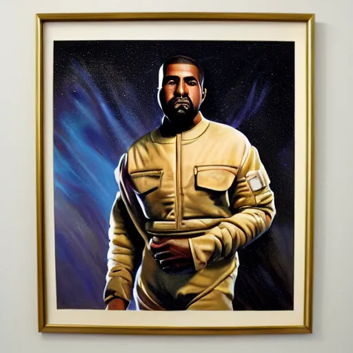 Image similar to ultra realistic portrait painting of kanye west as a retro - futuristic astronaut, art by frank frazetta, 4 k, ultra realistic, highly detailed, epic lighting