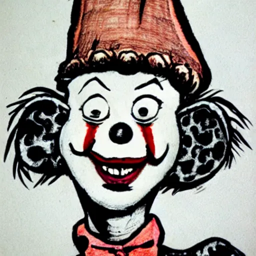 Prompt: grunge drawing of a clown by dr seuss