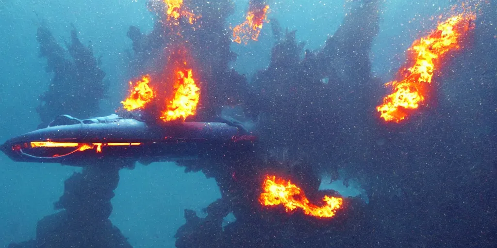 Prompt: underwater spaceship on fire