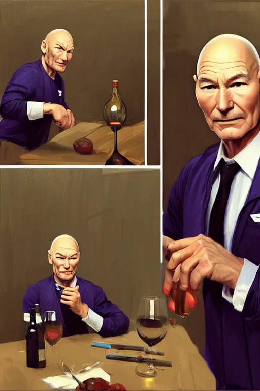 Image similar to patrick stewart working in a winery, animation pixar style, by magali villeneuve, artgerm, jeremy lipkin and michael garmash, rob rey and kentaro miura style, golden ratio, trending on art station