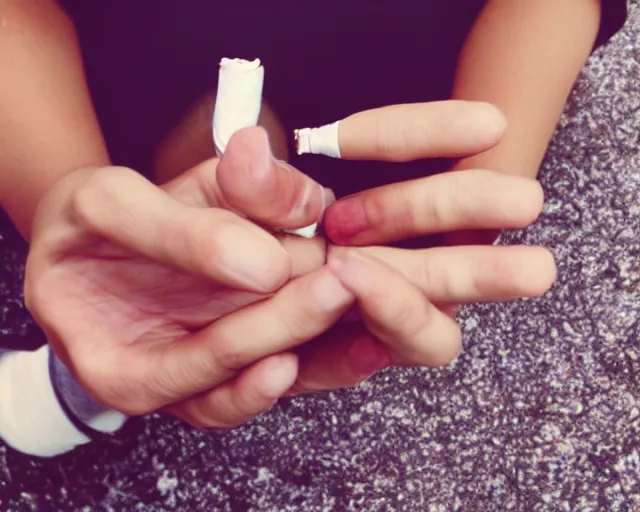 Image similar to a lomographic photo of woman hand with cigarette