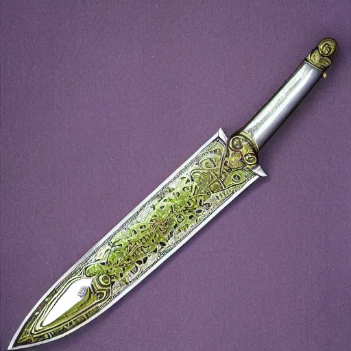 Image similar to hyperrealistic photograph! of a royal silver!! claymore sword, ornate with rubies and amethysts!!!!, crusade style