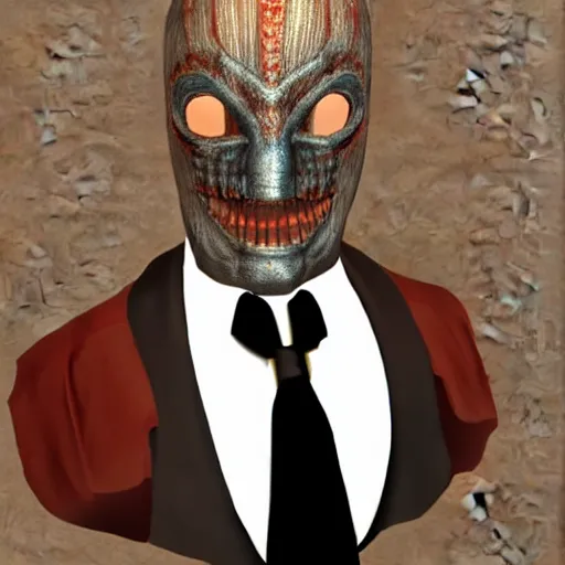 Image similar to dagoth ur mask in a tuxedo straightening his tie photo realistic very very very realistic expertly detailed digital artwork