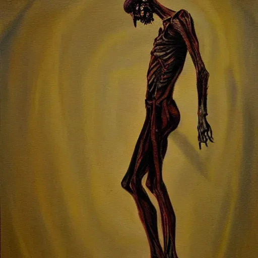 Prompt: death-camp-survivor-super-skinny-emaciated-horribly-skinny-Demon-Haunting painting by Thomas-Montacellinio