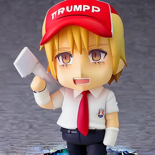 Prompt: Anime Nendoroid Figurine of Donald Trump, Product Photo