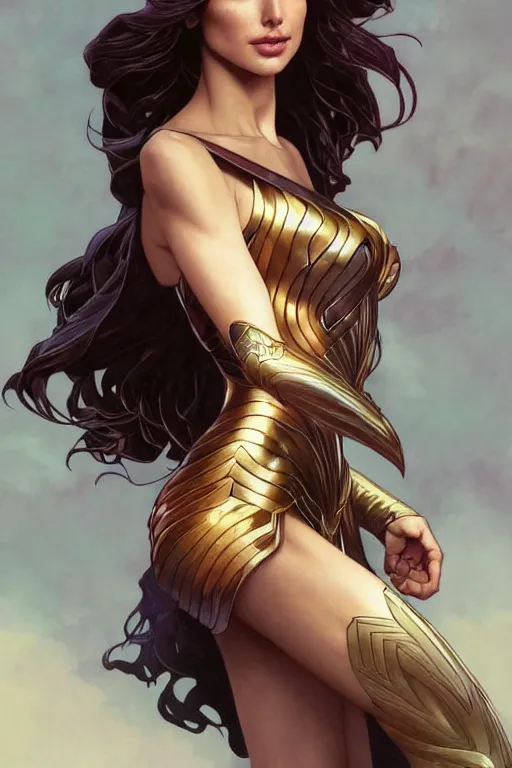 Image similar to very very beautiful longshot photo of chthonic Gal Gadot , intricate, elegant, highly detailed, artstation, concept art, smooth, sharp focus, illustration, art by artgerm and moebius and alphonse mucha