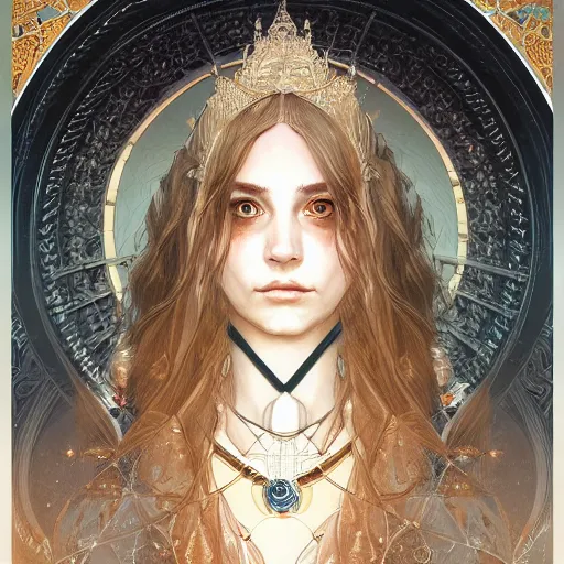 Image similar to symmetry portrait of princess sorcerer, intricate, elegant, highly detailed, digital painting, artstation, concept art, smooth, sharp focus, illustration, art by artgerm and greg rutkowski and alphonse mucha, 8 k, inspired by lord of the rings, arcane