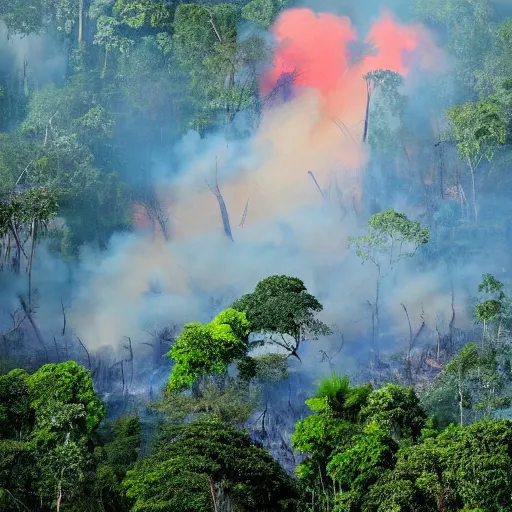 Image similar to a beautiful photo of a raging forest fire in the amazon jungle