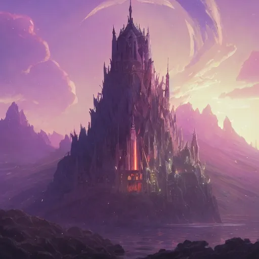 Image similar to a colossal wizard tower, stephen bliss, unreal engine, fantasy art by greg rutkowski, loish, rhads, ferdinand knab, makoto shinkai and lois van baarle, ilya kuvshinov, rossdraws, tom bagshaw, alphonse mucha, global illumination, radiant light, detailed and intricate environment - h 1 0 2 4