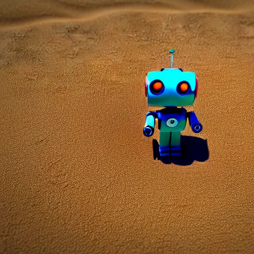 Image similar to a cute little robot consists of sand. super realistic 8 k render of a elegant, cinematic composition