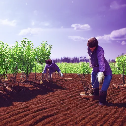 Image similar to koneki ken planting potatoes in belarus, instagram photo, photorealistic, hyper detailed, hyper realistic, houdini, vfx, unreal engine 5, octane render, 8 k, full hd