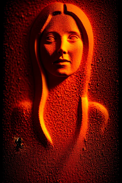 Prompt: portrait of a woman made by wet clay filing drop, ice - carving, editorial photography, film grain, f / 2 2, low contrast, kodachrome, 3 - dimensional, 4 k, hsv, quaternary, 6 spotlight, nixie tube, matte, dirt, mud, clay