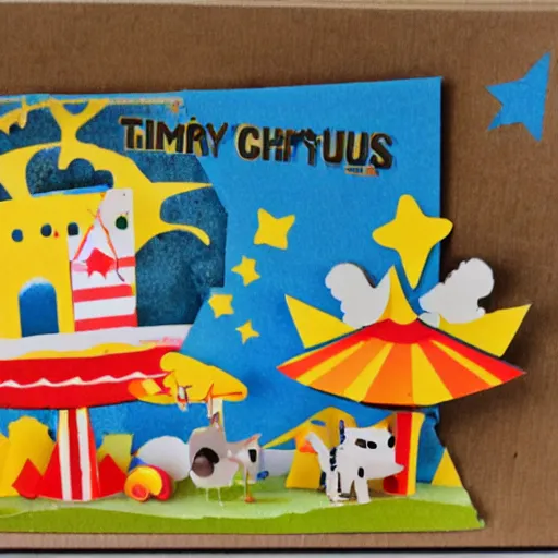 Prompt: a sunny day tiny cardboard circus