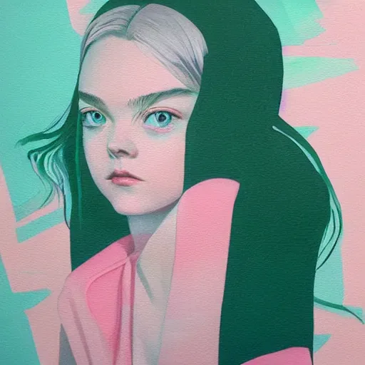 Prompt: Elle Fanning in The Green Room picture by Sachin Teng, asymmetrical, dark vibes, Realistic Painting , Organic painting, Matte Painting, geometric shapes, hard edges, graffiti, street art:2 by Sachin Teng:4