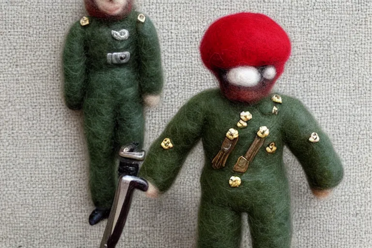 Prompt: Needle felted german soldier