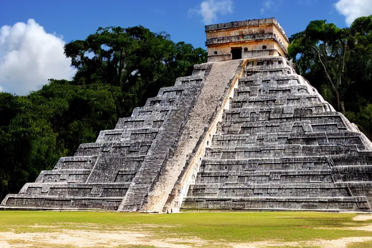 Prompt: holiday photo of Chichen Itza circa 900 AD