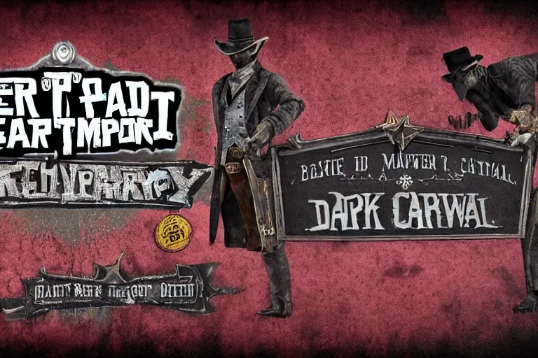 Image similar to 3d sculpt of an arched sign for a circus called 'the dark metal carnival', red dead redemption2, las vegas, artstaton, digital illustration