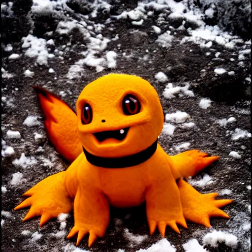 Image similar to charmander made of snow, photography