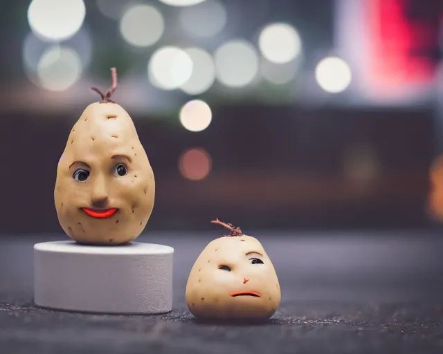 Image similar to 8 5 mm photography of a potato with the face of elon musk, dof and bokeh