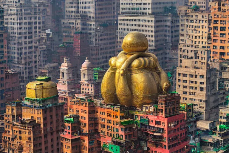 Image similar to high quality real beauty statue sitting building in the middle new york, kalighat highly detailed, cinematic smooth, stephen shore & john j. park, soft morning light, wide shot, high angle, uhd 8 k, deep focus