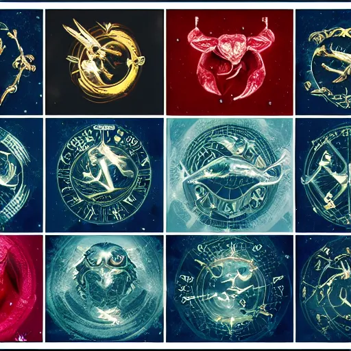 Image similar to zodiac sign horoscope set, illustration, trending on artstation, 4 k, 8 k