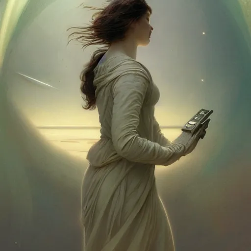 Image similar to future humans in space flying retro digital painting, artstation, concept art, soft light, hdri, smooth, sharp focus, illustration, fantasy, intricate, elegant, highly detailed, D&D, matte painting, in the style of Greg Rutkowski and Alphonse Mucha and artemisia, 8k, highly detailed, jurgens, rutkowski, bouguereau, pastoral, rustic, georgic