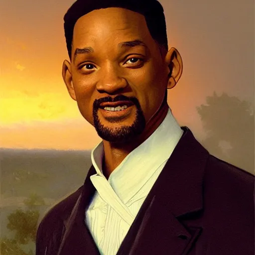 Image similar to Painting of Will Smith as Neo. Art by william adolphe bouguereau. During golden hour. Extremely detailed. Beautiful. 4K. Award winning.