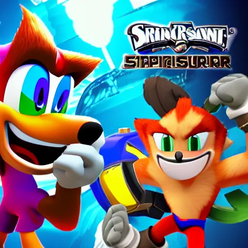 Image similar to crash bandicoot bros kirby super star ultra sonic the hedgehog gta style ratchet and clank