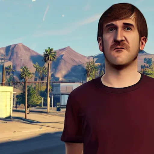 Prompt: bo burnham with beard in gta v loading screen