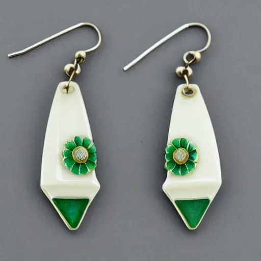 Prompt: ivory emerald porcelain enamel artnouveau earrings