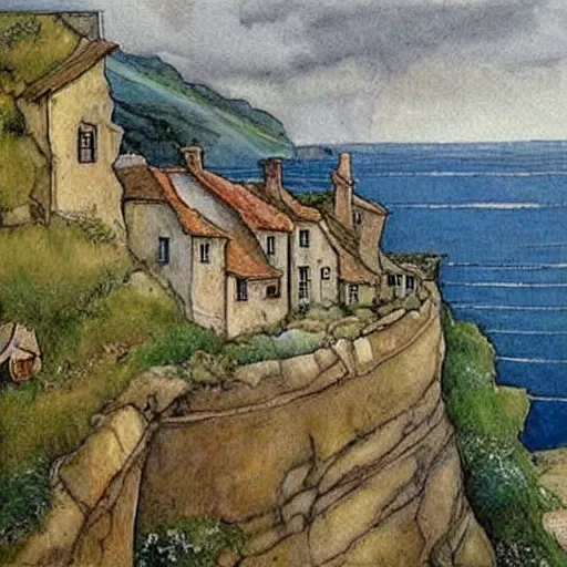 Prompt: Beautiful artwork chilling house in the edge of a cliff detailed painting by Anton pieck