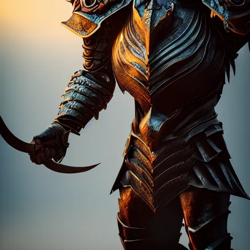 Prompt: warrior with daedric armor ,fantasy, D&D, HDR, natural light, dynamic pose, award winning photograph, octane render , 8k,