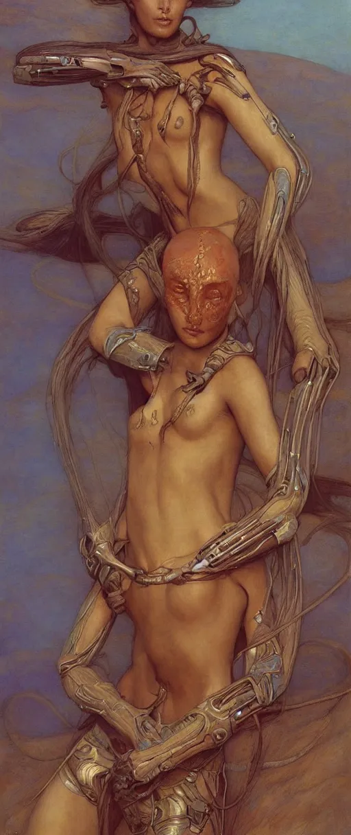 Image similar to a beautiful exotic female fremen on dune, by edgar maxence ross tran and michael whelan and gustav klimpt