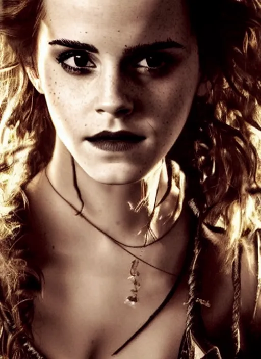 Prompt: seductive emma watson as sexy evil hermione granger, dark macabre witch, photo shoot, smirking temptress