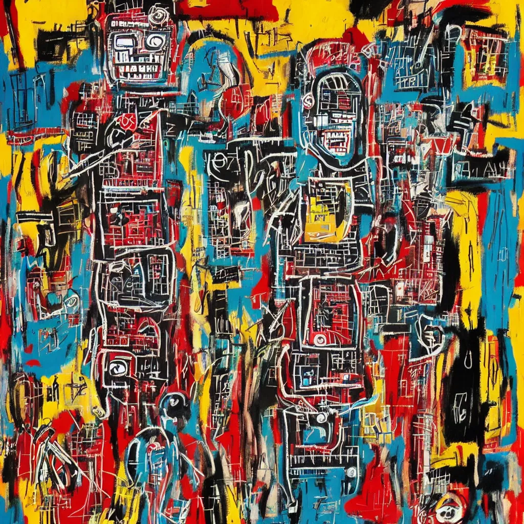 Image similar to robots in the style of jean - michel basquiat