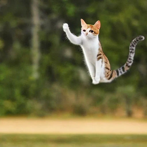 Image similar to a cat jumping off a plane, photography