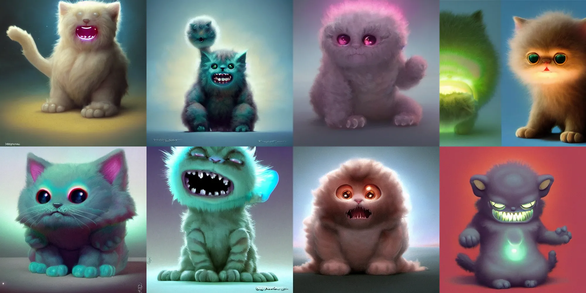 Prompt: cute! fluffy baby cat, fury, SSS, wrinkles, grin, rimlight, jelly fish dancing, fighting, bioluminescent screaming pictoplasma characterdesign toydesign toy monster creature, artstation, cg society, by greg rutkowski, by William-Adolphe Bouguereau, by zdzisław beksiński, by Peter mohrbacher, by javier benver, 8k