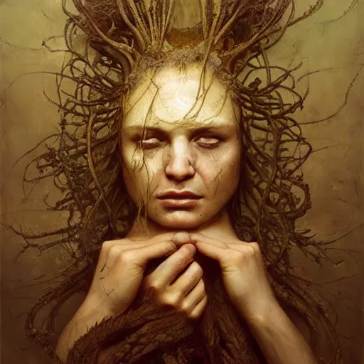 Image similar to a chamomile | highly detailed oil painting, hyperrealistic, very intrincate | cinematic lighting, award - winning | by roberto ferri, giger, beksinski and tom bagshaw | by austin osman spare and william blake, trending on artstation, cgsociety, official art, octane.